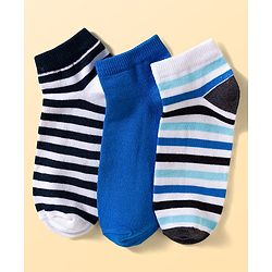 Pine Kids Cotton Knit Ankle Length Striped Socks Pack Of 3 ( Colour May Vary )