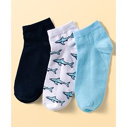 Pine Kids Cotton Knit Ankle Length Sea Life Printed & Solid Socks Pack Of 3 ( Colour May Vary )