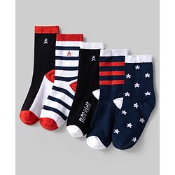 Pine Kids Cotton Knit Ankle Length Socks With Stripes & Star  Design Pack Of 5 ( Colour May Vary )