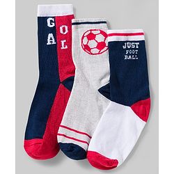 Pine Kids Cotton Knit Ankle Length Socks With Sports Theme Design Pack Of 3 ( Colour May Vary )