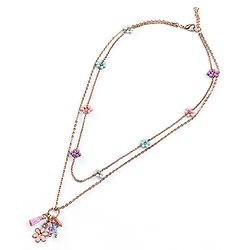 Pine Kids Metal Necklace For Kids With Beads & Floral Charm - Multicolor