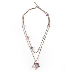 Pine Kids Metal Necklace For Kids With Beads & Floral Charm - Multicolor