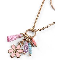 Pine Kids Metal Necklace For Kids With Beads & Floral Charm - Multicolor