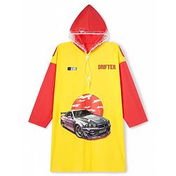 Pine Kids Full Sleeves Raincoat with Car Print - Yellow