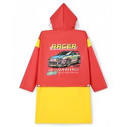 Pine Kids Full Sleeves Raincoat with Car Print - Yellow