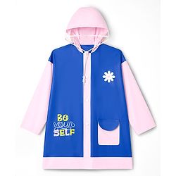 Pine Kids Full Sleeves Raincoat with Text Print - Royal Blue