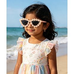 Pine Kids Solid Coloured Sunglasses with Floral Applique  - Light Orange