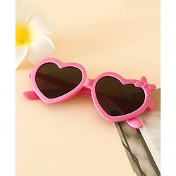 Pine Kids Solid Coloured Heart Shaped Sunglasses with Bow Applique - Pink