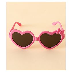 Pine Kids Solid Coloured Heart Shaped Sunglasses with Bow Applique - Pink