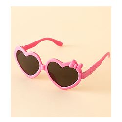 Pine Kids Solid Coloured Heart Shaped Sunglasses with Bow Applique - Pink