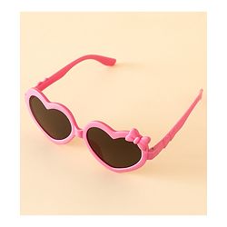 Pine Kids Solid Coloured Heart Shaped Sunglasses with Bow Applique - Pink