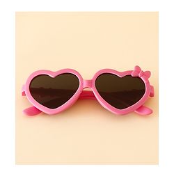 Pine Kids Solid Coloured Heart Shaped Sunglasses with Bow Applique - Pink