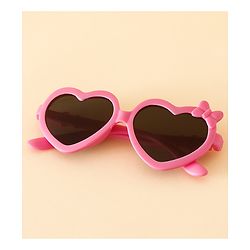 Pine Kids Solid Coloured Heart Shaped Sunglasses with Bow Applique - Pink