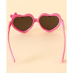 Pine Kids Solid Coloured Heart Shaped Sunglasses with Bow Applique - Pink