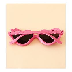 Pine Kids Solid Coloured Heart Shaped Sunglasses with Bow Applique - Pink