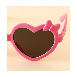 Pine Kids Solid Coloured Heart Shaped Sunglasses with Bow Applique - Pink