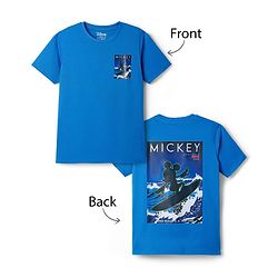 Pine Kids Disney Single Jersey Knit Half Sleeves T-Shirt with Front & Back Mickey Mouse Graphic - Blue