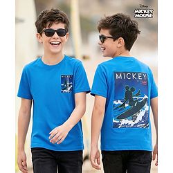 Pine Kids Disney Single Jersey Knit Half Sleeves T-Shirt with Front & Back Mickey Mouse Graphic - Blue
