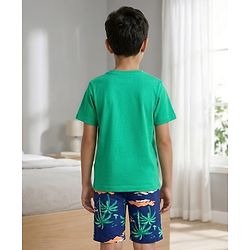 Pine Kids Cotton Knit Half Sleeves T-Shirt & Shorts Night Suit With Tree Print - Green