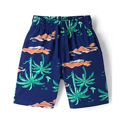 Pine Kids Cotton Knit Half Sleeves T-Shirt & Shorts Night Suit With Tree Print - Green