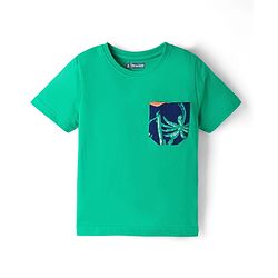 Pine Kids Cotton Knit Half Sleeves T-Shirt & Shorts Night Suit With Tree Print - Green