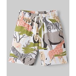 Pine Kids Cotton Knit Half Sleeves Co-ords T-Shirt & Shorts Night Suit with Jungle Theme Print - White