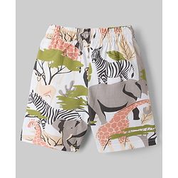 Pine Kids Cotton Knit Half Sleeves Co-ords T-Shirt & Shorts Night Suit with Jungle Theme Print - White