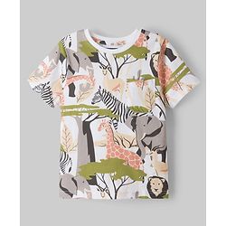 Pine Kids Cotton Knit Half Sleeves Co-ords T-Shirt & Shorts Night Suit with Jungle Theme Print - White
