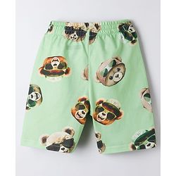 Pine Kids Cotton Knit Half Sleeves Co-ords T-Shirt & Shorts Night Suit with Bear Print - Lime Green