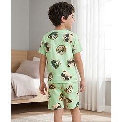 Pine Kids Cotton Knit Half Sleeves Co-ords T-Shirt & Shorts Night Suit with Bear Print - Lime Green