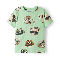 Pine Kids Cotton Knit Half Sleeves Co-ords T-Shirt & Shorts Night Suit with Bear Print - Lime Green