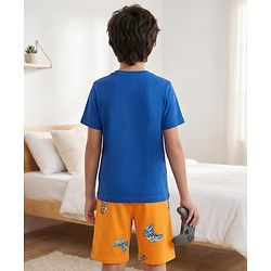 Pine Kids Cotton Knit Half Sleeves T-Shirt & Shorts Night Suit With Gaming Print - Blue