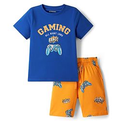 Pine Kids Cotton Knit Half Sleeves T-Shirt & Shorts Night Suit With Gaming Print - Blue