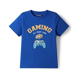 Pine Kids Cotton Knit Half Sleeves T-Shirt & Shorts Night Suit With Gaming Print - Blue