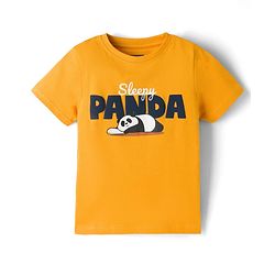 Pine Kids Cotton Knit Half Sleeves T-Shirt & Shorts Night Suit With Panda Print - Yellow