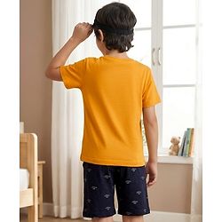 Pine Kids Cotton Knit Half Sleeves T-Shirt & Shorts Night Suit With Panda Print - Yellow
