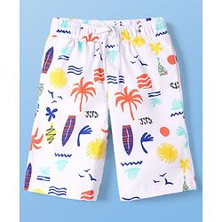 Pine Kids Cotton Knit Half Sleeves Co-Ord T-Shirt & Shorts Printed Night-Suit - White