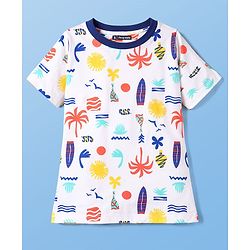 Pine Kids Cotton Knit Half Sleeves Co-Ord T-Shirt & Shorts Printed Night-Suit - White