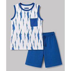 Pine Kids Cotton Knit Sleeveless Tie Dye Tank T-Shirt & Shorts Night Suit - White