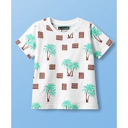 Pine Kids Cotton Knit Half Sleeves Beach Theme Printed Co -ords T-Shirt & Shorts Night Suit - White
