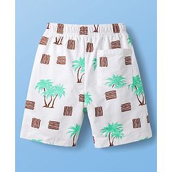 Pine Kids Cotton Knit Half Sleeves Beach Theme Printed Co -ords T-Shirt & Shorts Night Suit - White