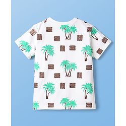 Pine Kids Cotton Knit Half Sleeves Beach Theme Printed Co -ords T-Shirt & Shorts Night Suit - White