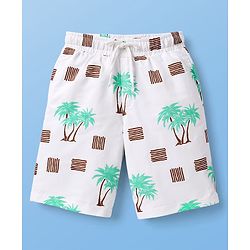 Pine Kids Cotton Knit Half Sleeves Beach Theme Printed Co -ords T-Shirt & Shorts Night Suit - White