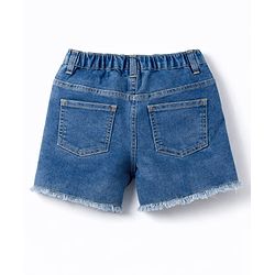 Pine Kids Cotton Woven Knee Length Shorts With Floral Embroidery - Navy Blue