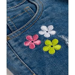 Pine Kids Cotton Woven Knee Length Shorts With Floral Embroidery - Navy Blue