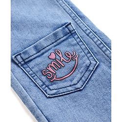 Pine Kids Woven Ankle Length Cargo Jeans with Text & Floral Prints - Blue