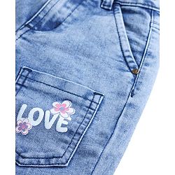 Pine Kids Woven Ankle Length Cargo Jeans with Text & Floral Prints - Blue