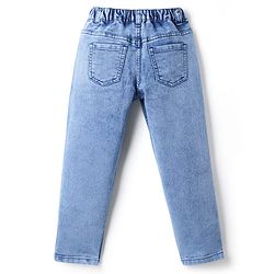 Pine Kids Woven Ankle Length Cargo Jeans with Text & Floral Prints - Blue
