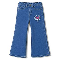 Pine Kids Woven Ankle Length Butterfly Printed Flared Jeans - Blue