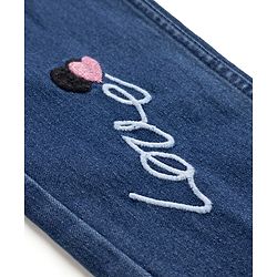 Pine Kids Cotton Mix Ankle Length Denim Jeans with Love Embroidery in Blue